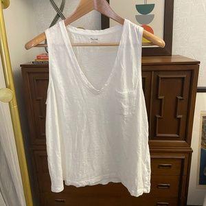 Madewell Women's White Sleeveless V-neck cotton whisper tank